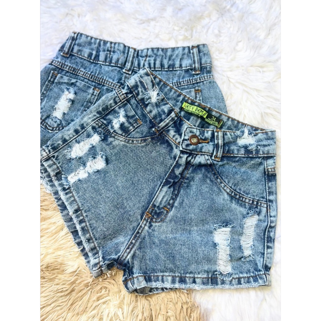Shorts Jeans Feminino Cintura Alta Hot Pants Destroyed Moda Blogueira
