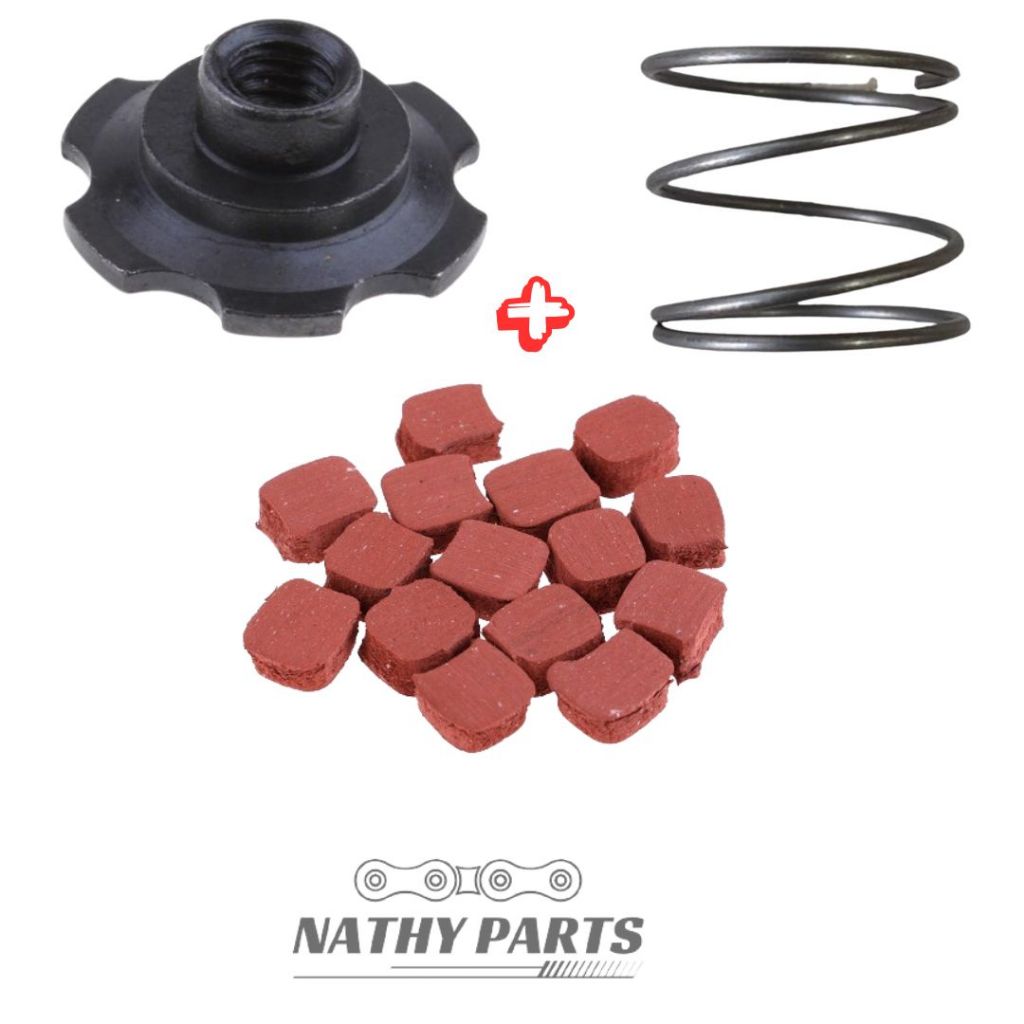 Porca Embreagem Bicicleta Motorizada + Mola fina + Patim pads embreagem  Porca Flor