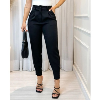 Calça Cenoura Com Botões Alfaiataria Feminina em Oferta na Shopee