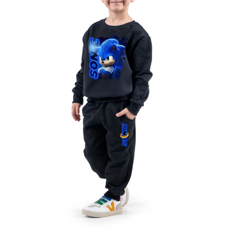 kit conjunto moletom infantil unissex calça +blusa personagem sonic.