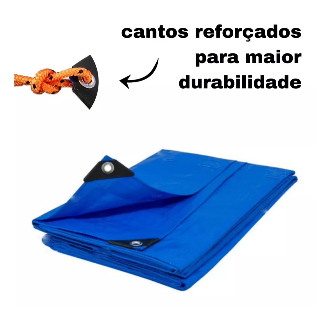 Lona Plástica 3 x 2 Metros Impermeável 300 Micras Azul com Ilhós Reforçados