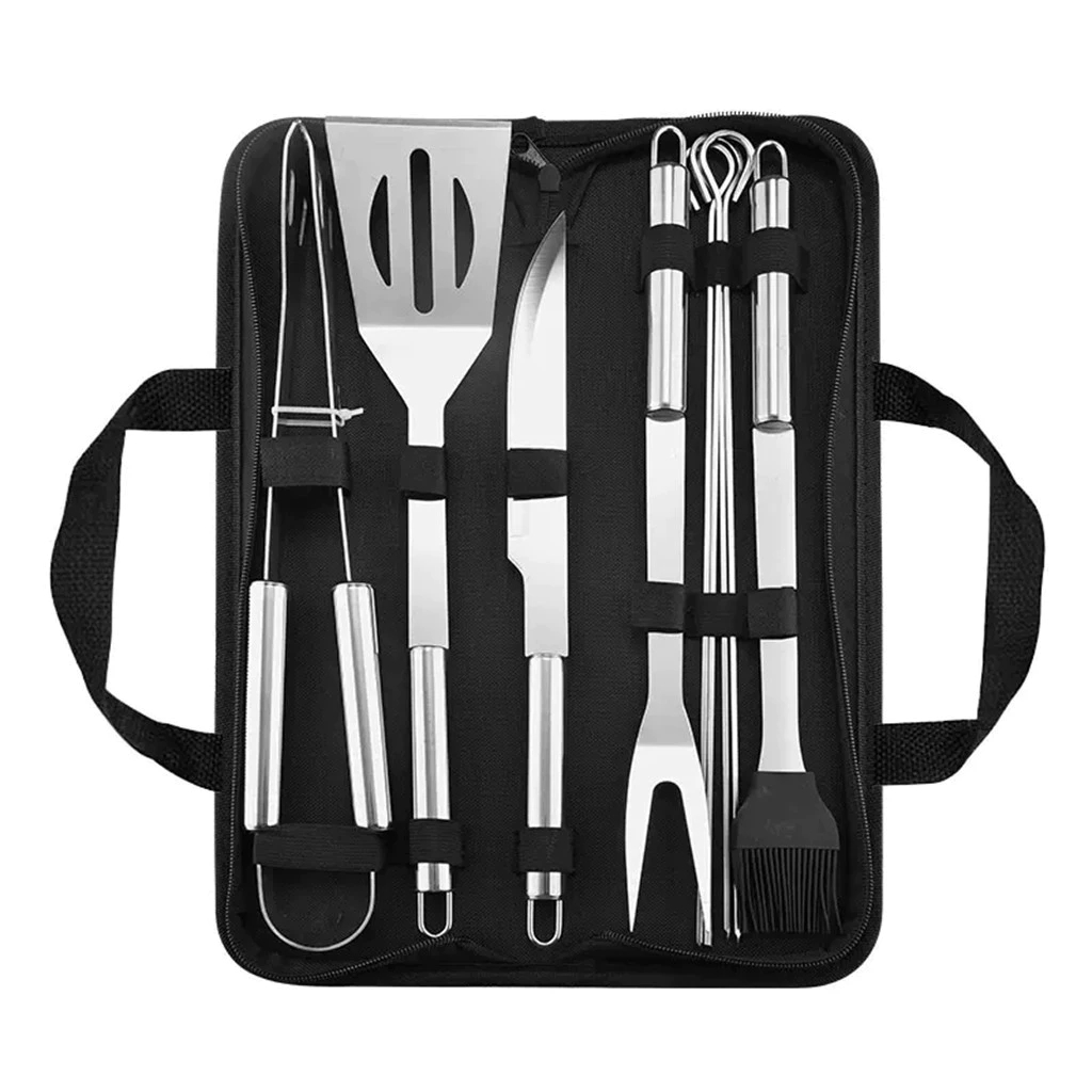 Imagem Kit 9 Para Churrasco Profissional Inox Chef Gourmet Utensílios