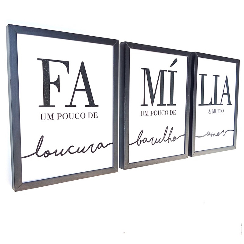 3 Quadros trio home resina tema FAMÍLIA 40x40 casa sala