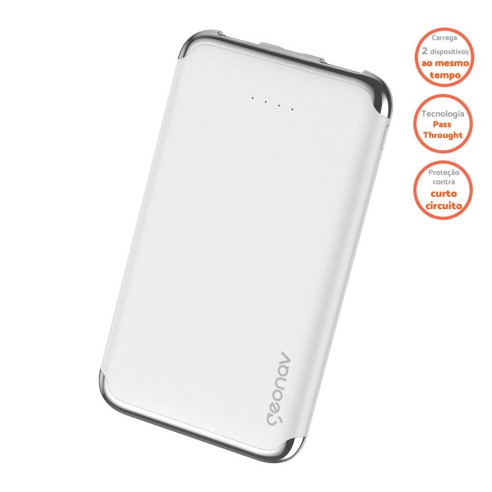 Carregador Portátil Power Bank 6000mah Branco 2 Portas Usb Geonav PB12KMB