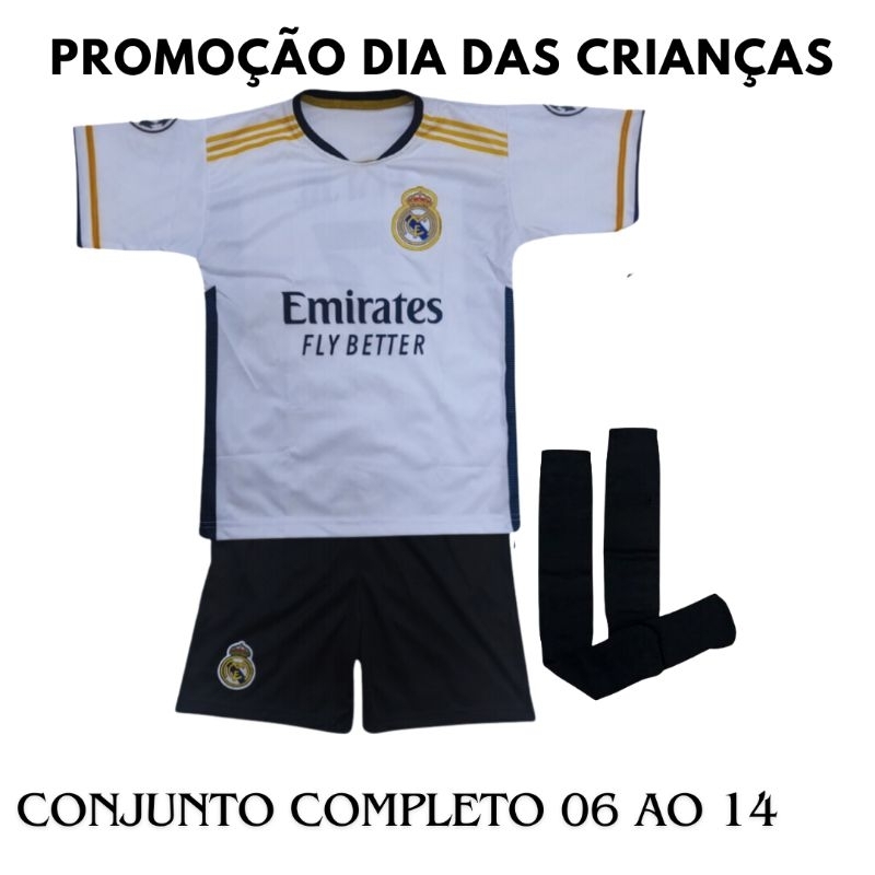 Conjunto Futebol Infantil Juvenil Com Camisa e Bermuda Meião Time Europeu 2024  ENVIO IMEDIATO