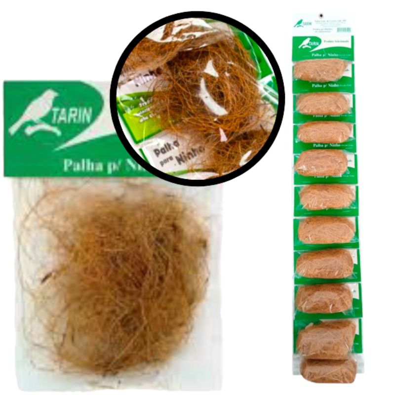 PALHA JUTA CARTELA COM 10 UND PARA NINHOS DE PASSAROS E AVES