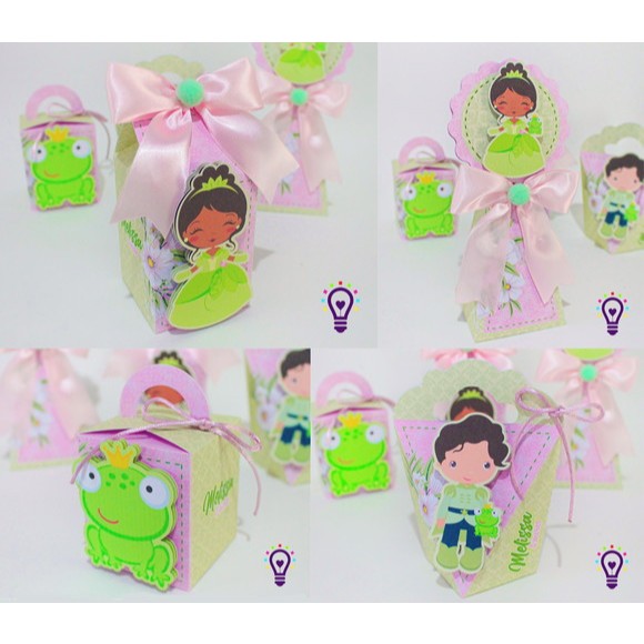 Kit Princesa Tiana A Princesa e o Sapo Lembrancinha Personalizada Scrap Festa Caixa
