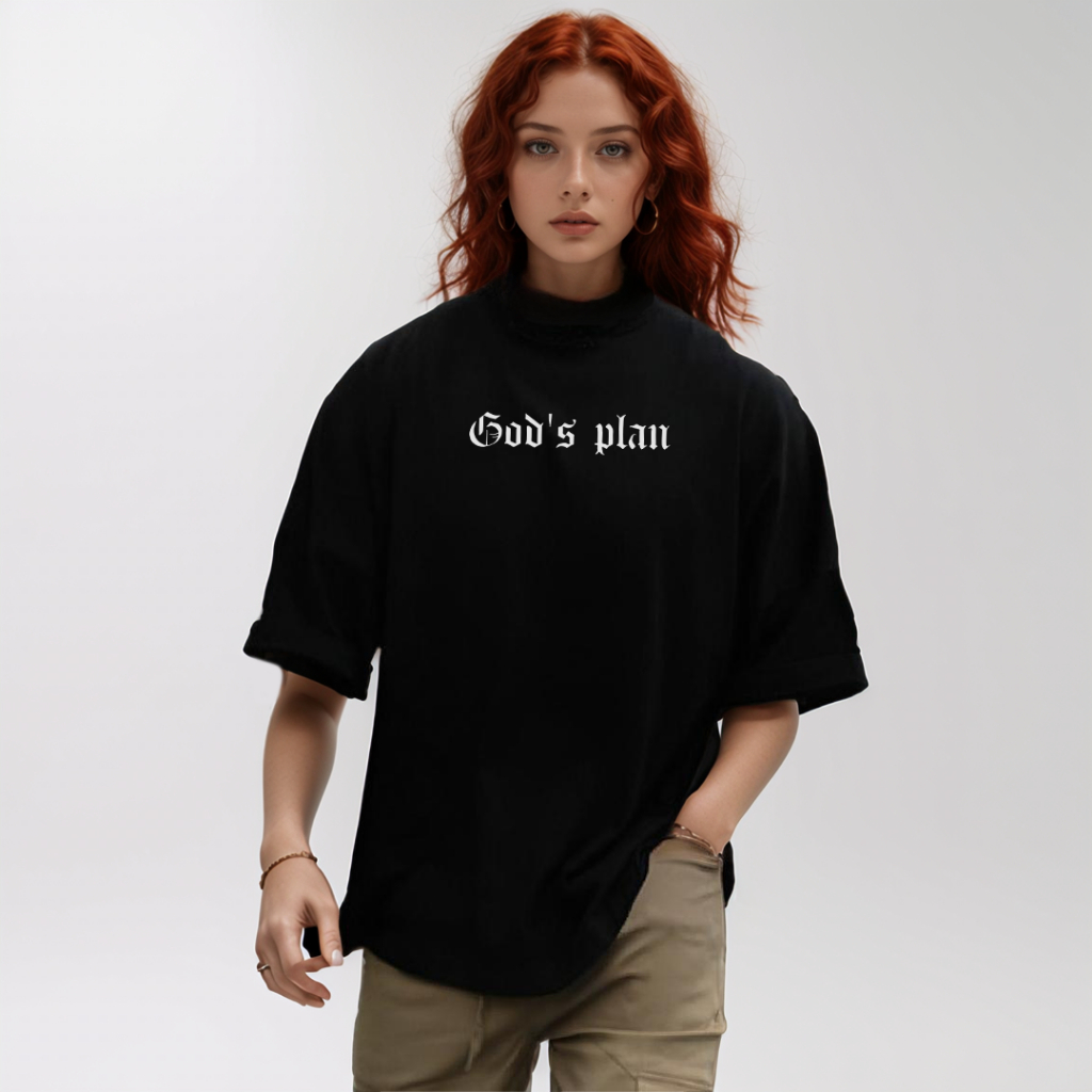 Camiseta Oversized Feminina God's Plan Camisa Larga Feminina StreetWear 100% Algodão Estilo de Rua Grande