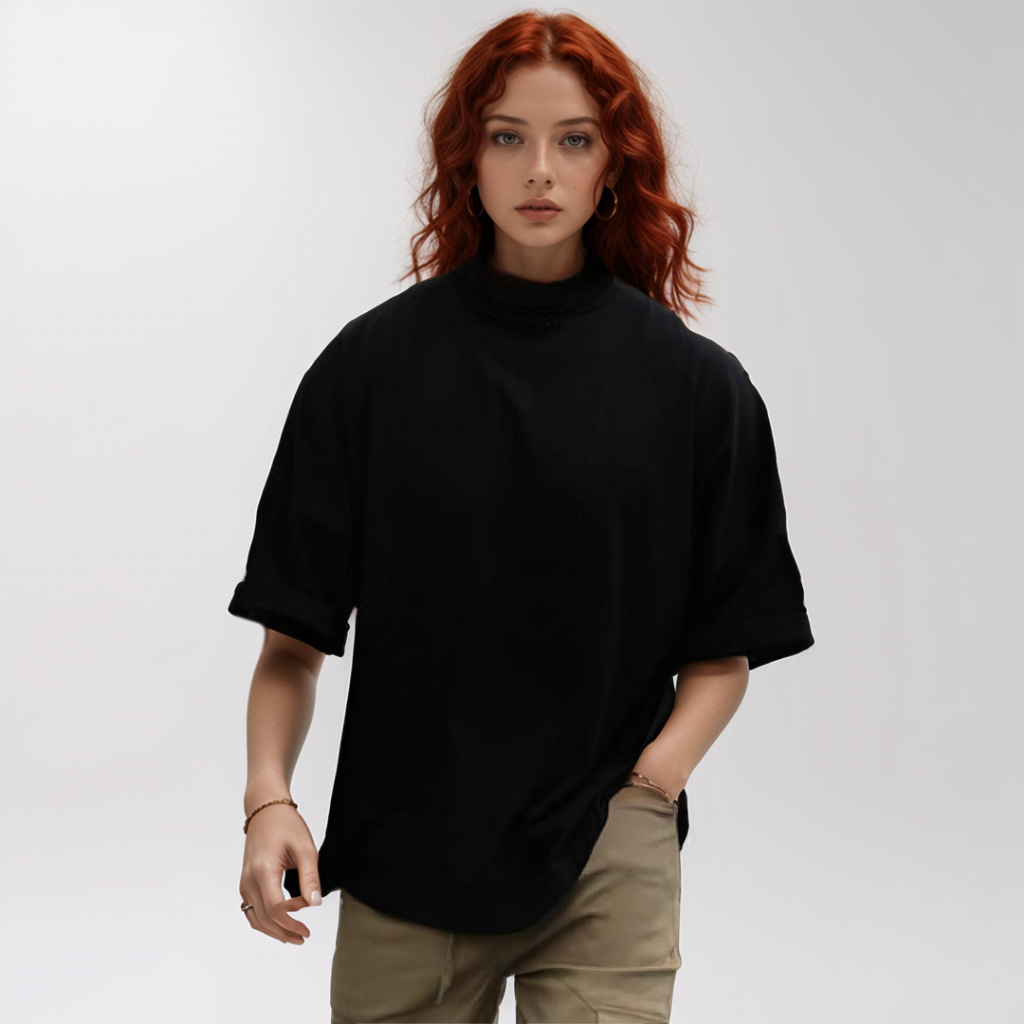 Camiseta Oversized Feminina Lisa Preto Camisa Larga Feminina StreetWear Trust 100% Algodão Estilo de Rua Grande