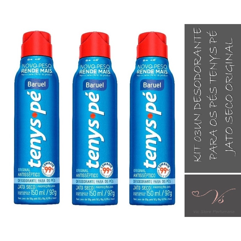 Kit 03un Desodorante para pés Tenys Pé Spray Jato Seco Original Baruel 150ml/92g