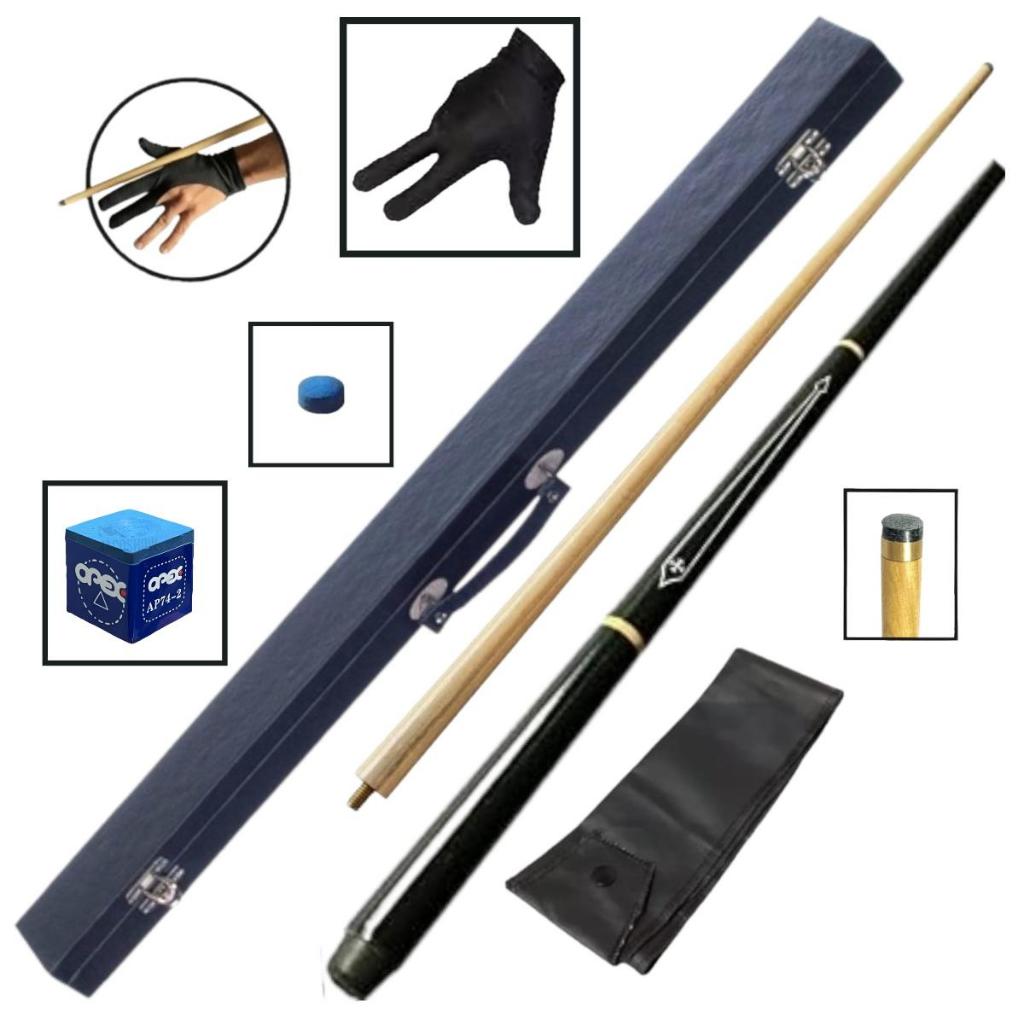 Kit Taco Bilhar Sinuca Snooker Bipartido Desmontavel Rosca + Maleta Estojo Case Capa Luva + Giz Profissional Sola Couro
