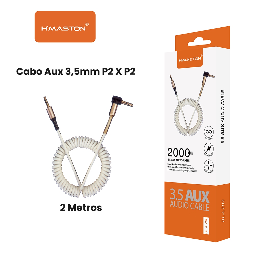 Cabo Auxiliar P2 X P2 3,5mm Espiral Stereo Cabo de Áudio Mp3 Mp4 Fio de mola RL-L200