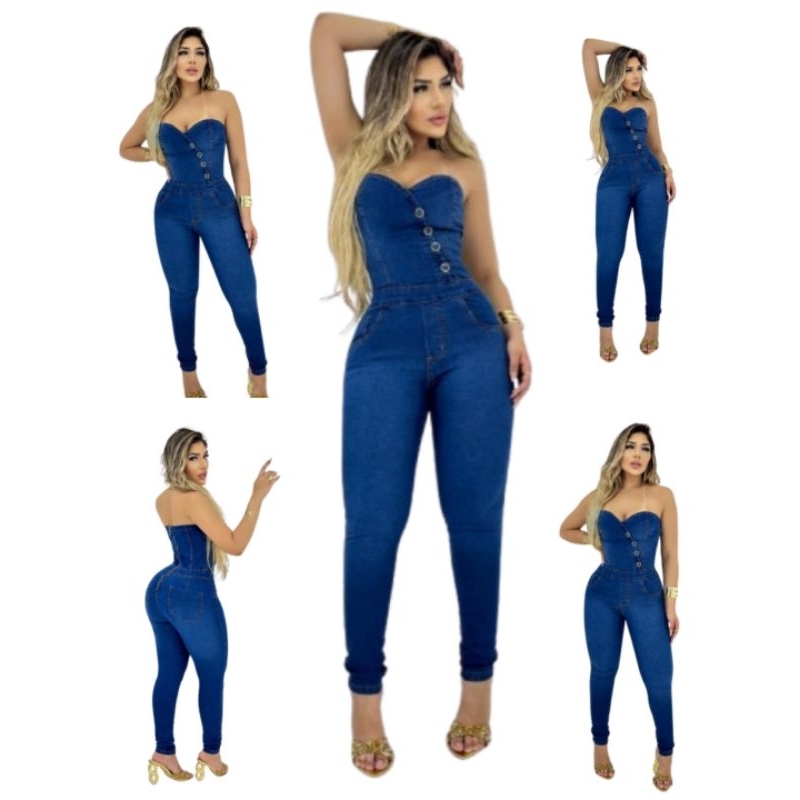 Macacão Tomaraquecaia Jeans Feminino Looks Pefeito