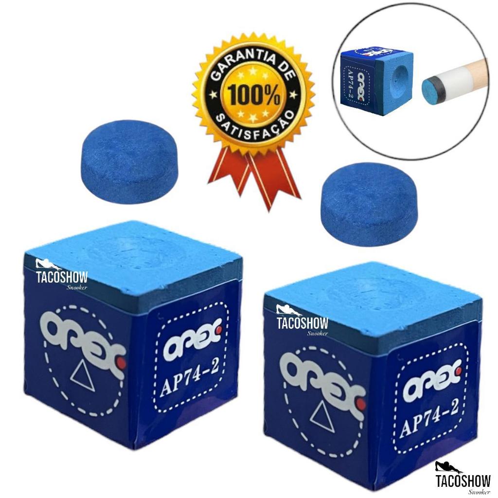 Kit 2 Giz Sinuca Apex Original Azul Para Taco + 2 Solas de Couro Azul Bilhar Snooker Profissional