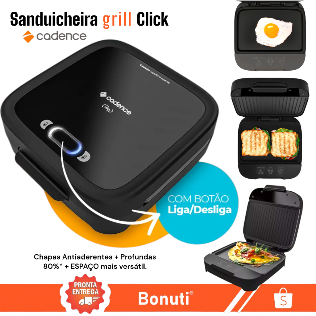 Grill Sanduicheira Click Cadence SAN400 Elétrica Antiaderente Crepeira Misteira Chapa Port...