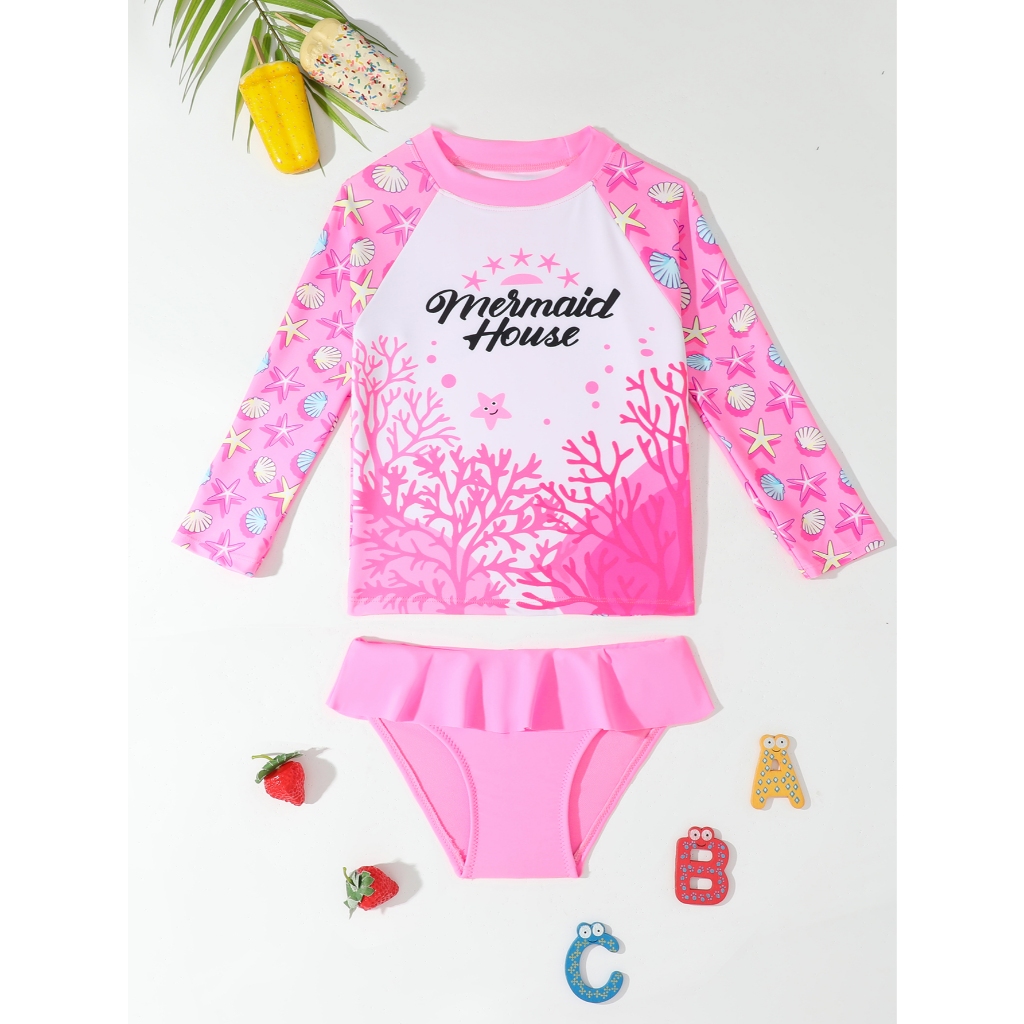 RWX VEST Biquíni Infantil com Manga Longa Estrelas do Mar e Conchas 2024 - I3095