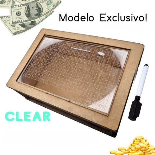 Cofre Desafio 10k Caixa De Dinheiro Poupança, Cofrinho em Madeira - Modelo CLEAR - Método Japonês em Oferta na Shopee