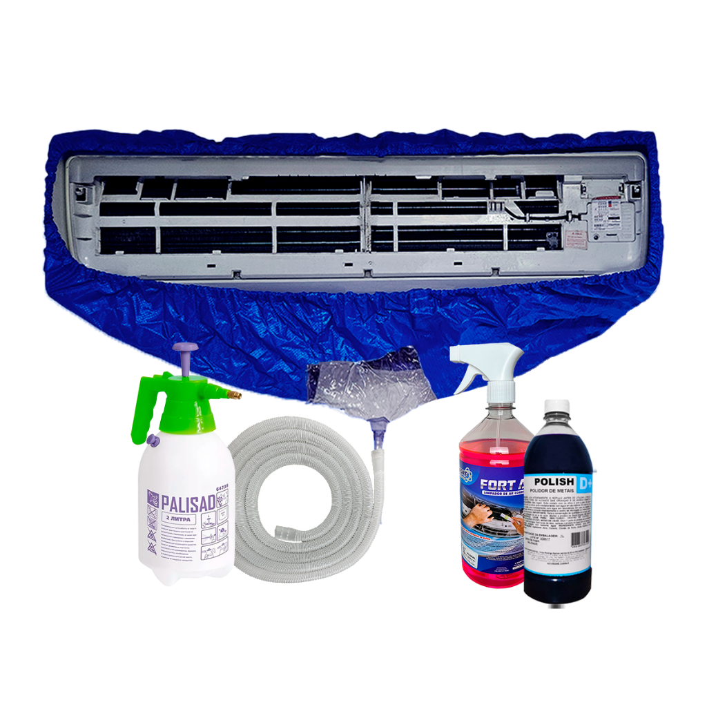 Kit Higienização Ar Condicionado Bolsa Coletora Com Aba até 30.000 BTUS Limpa Aluminio e Bactericida