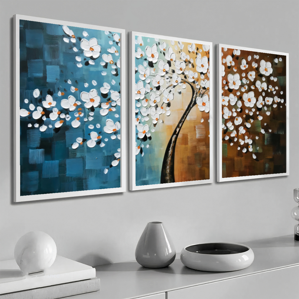 Quadro Decorativo Grande com moldura 50X70 cm Pintura Moderna Com Cores Neutras