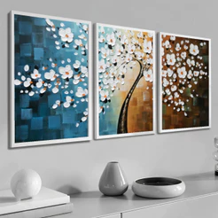 Quadro Decorativo Grande com moldura 50X70 cm Pintura Moderna Com Cores Neutras