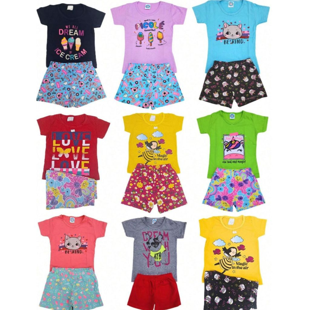 Conjunto Infantil para Menina SORTIDO 2 peças 1 camiseta + 1 shorts