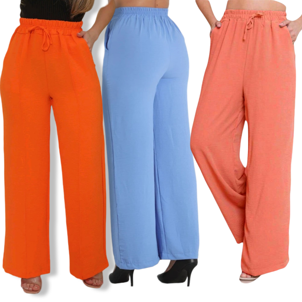 Calça pantalona feminina cintura alta com bolso tecido duna em Oferta na Shopee