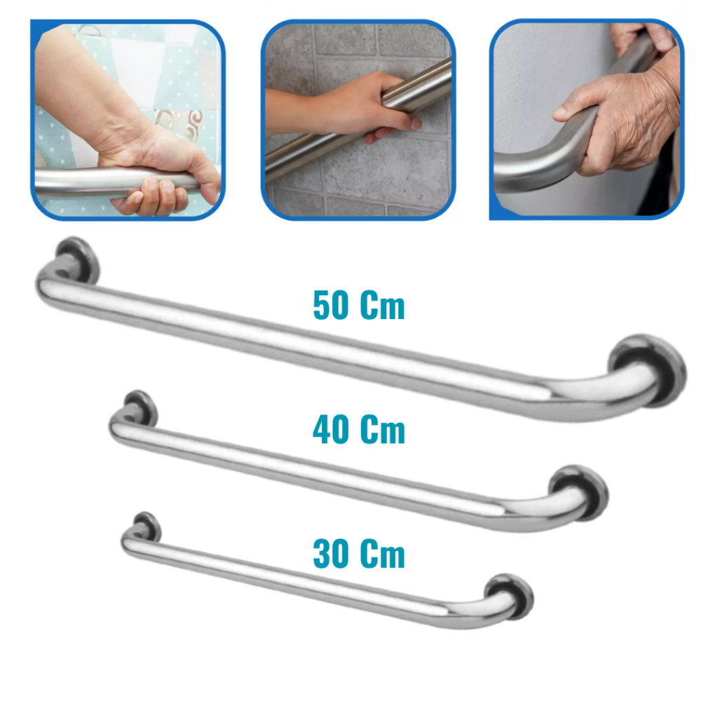 Kit 3 Barras Apoio Alumínio Alça Suporte Banheiro Segurança Proteção Idoso Deficiente 50cm 40cm 30cm