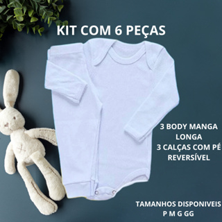 Kit 3 Body e 3 Calças Mijão Branco Bebê Baby Tamanho RN P M G GG em Oferta na Shopee