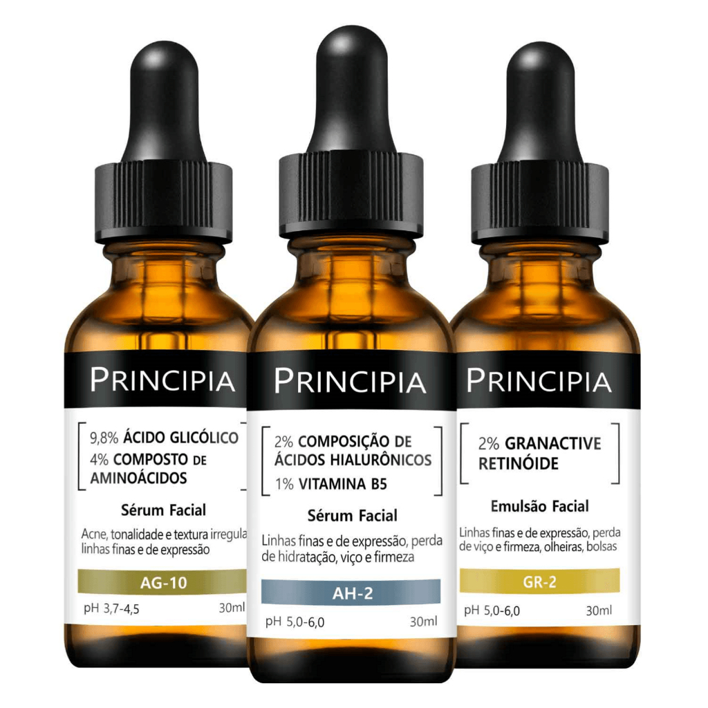 Kit 3 Séruns Principia Glicólico + Hialurônicos + Retinóide