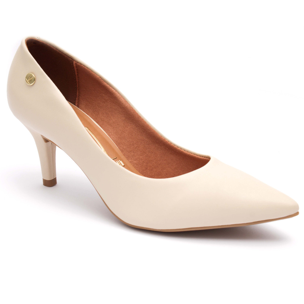 Scarpin Vizzano Feminino Salto Baixo Fino Macio Original Creme - Women Shoes