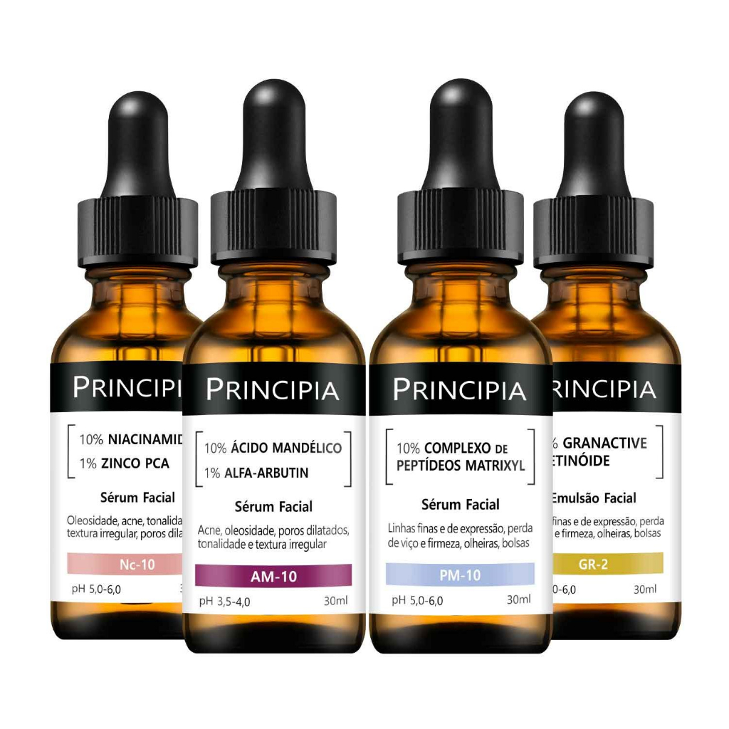 Kit 4 Séruns Principia Niacinamida + Peptídeos + Mandélico + Retinóide - Beauty