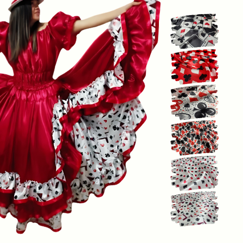 5 Metros - Tecido Cetim Digital Estampado Naipes de Baralho 1,40m Decorações e Festas Pomba Gira