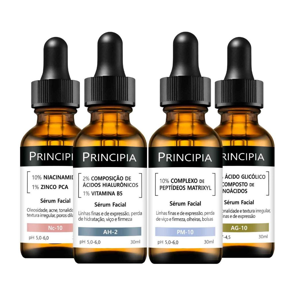 Kit 4 Séruns Principia Niacinamida + Hialurônicos + Peptídeos + Glicólico em Oferta na Shopee