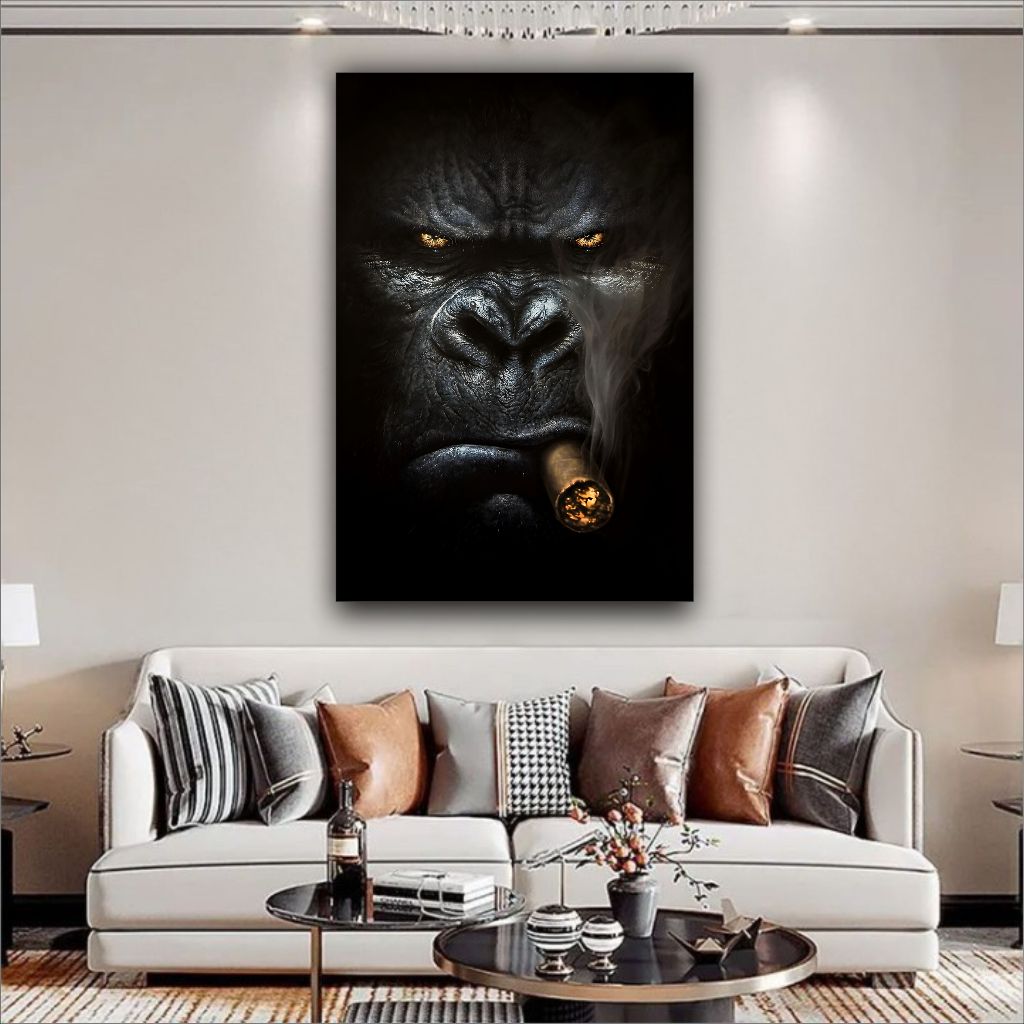 Quadro Decorativo Macaco Gorila Fumando Charuto Descolado Quarto Sala