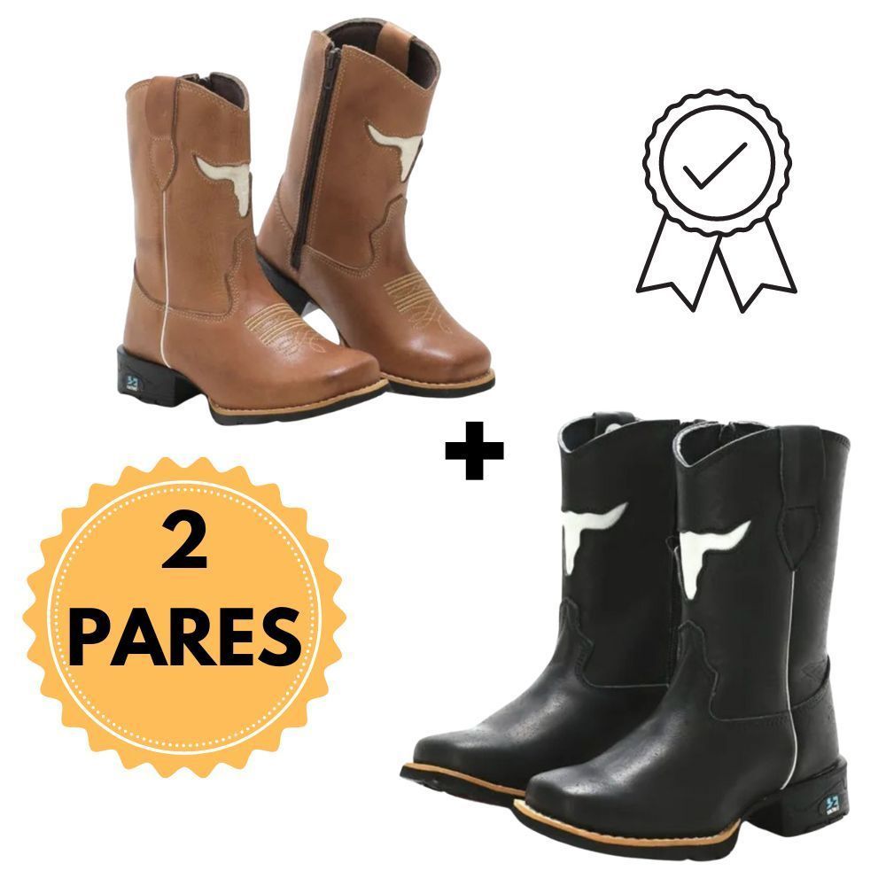 Bota Botina Texana Infantil Masculina Feminina KIT 2 PARES Em Couro Legitimo