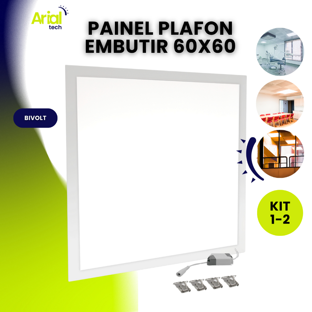 Plafon Embutir 60x60 Painel Led Slim 50w Quadrado Branco Frio Neutro ou Quente Unitário Kit 2