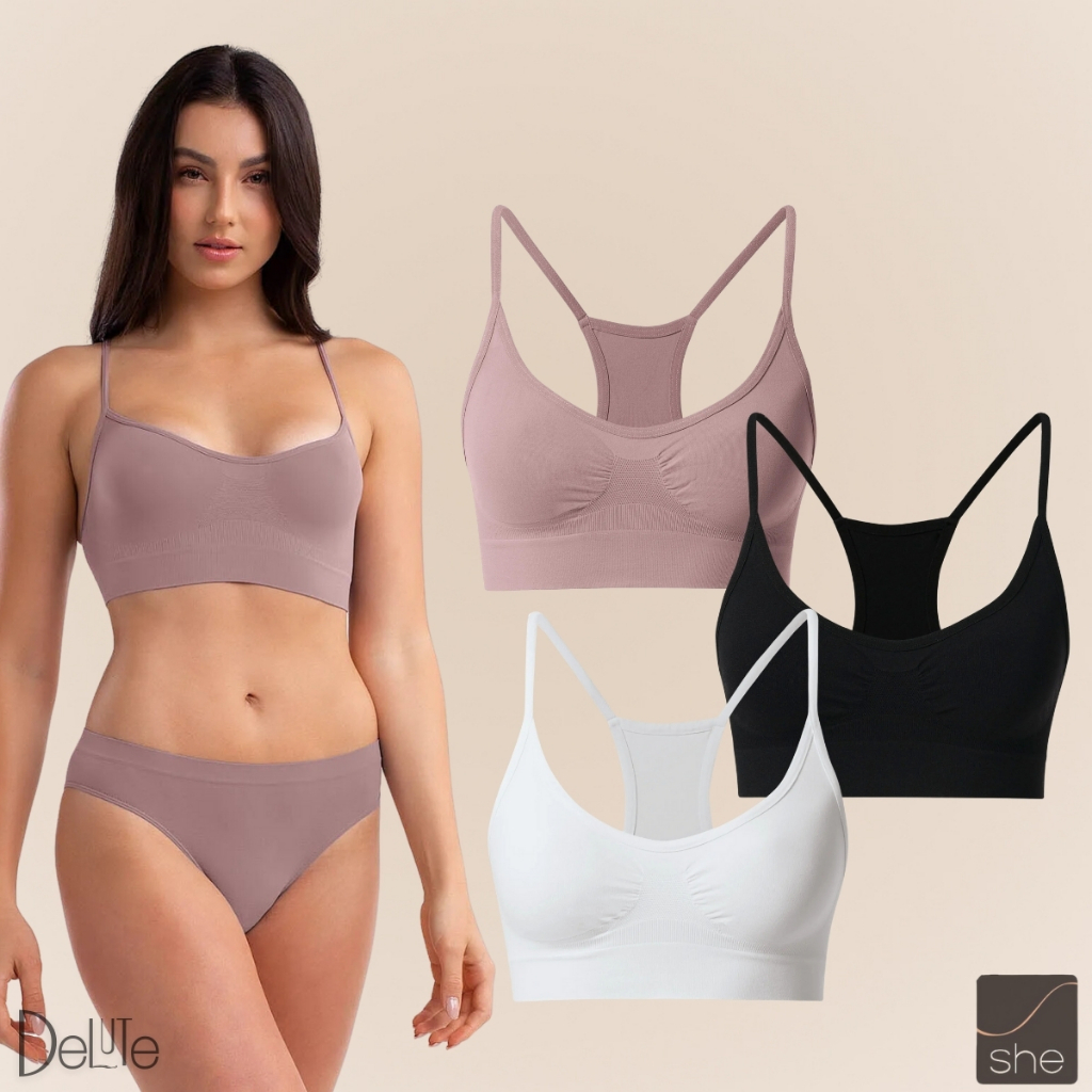 Kit 2 Top Fitness Sport Nadador SHE Em Microfibra Sem Costura Sem Bojo Para Exercicios P ao GG - Sports & Outdoors