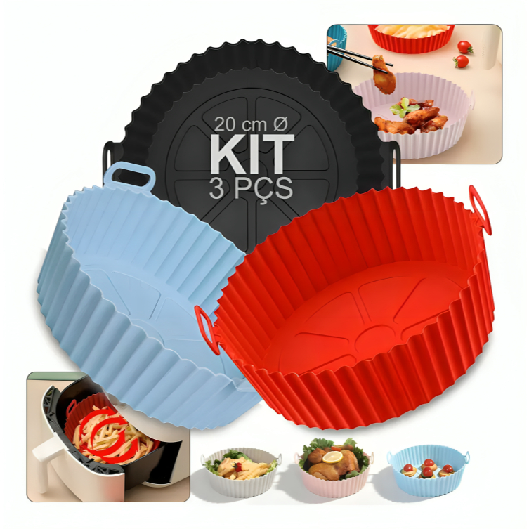 Kit 3 Forma De Silicone Para Air Fryer Reutilizável Forno Microondas Fritadeira Assadeira Reutilizável Antiaderente