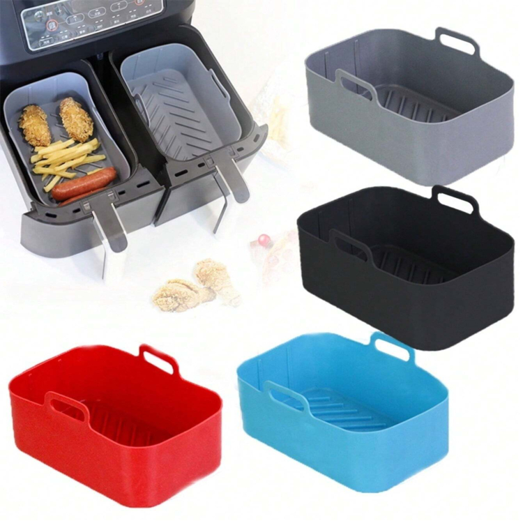 Kit 3 Forma De Silicone Airfryer Retangular Assadeira Alças Praticidade Forma Reutilizável