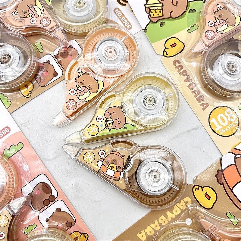 1 conjunto Fita Corretiva Multifuncional Capivara desenho animado fofo Portátil Transparente Fita Corretiva Escolar Fita Corretiva MultifuncionalFitas adesivas brancas para escritório Papelaria Presente De Aniversário