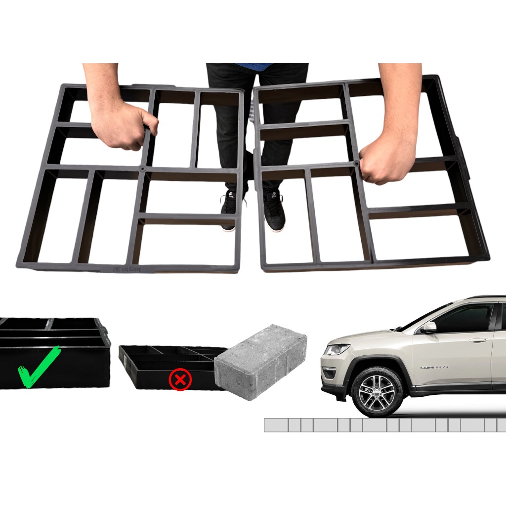 2 Formas Bloquete Molde Tijolinho Caminho Jardim Concreto Pedras P/ Garagem 6cm - Easy Piso