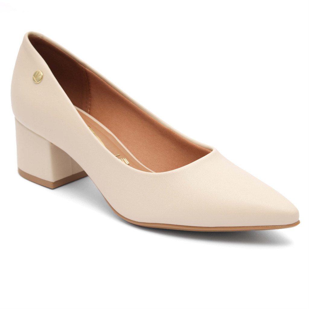 Scarpin Vizzano Salto Médio Bloco Sapato Confortável Creme 1220.315 em Oferta na Shopee