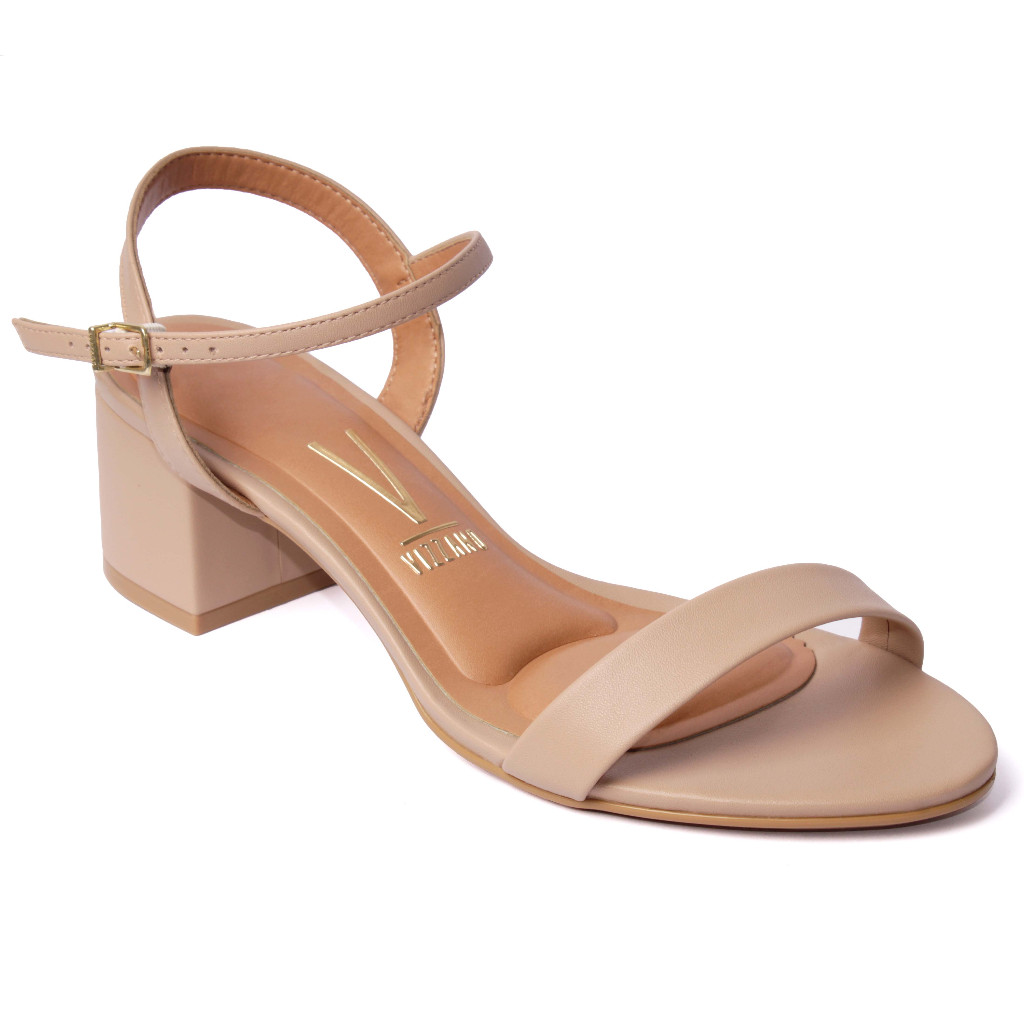Sandália Vizzano Salto Grosso Feminina Com Fivela Conforto Bege em Oferta na Shopee