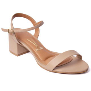 Sandália Vizzano Salto Grosso Feminina Com Fivela Conforto Bege em Oferta na Shopee