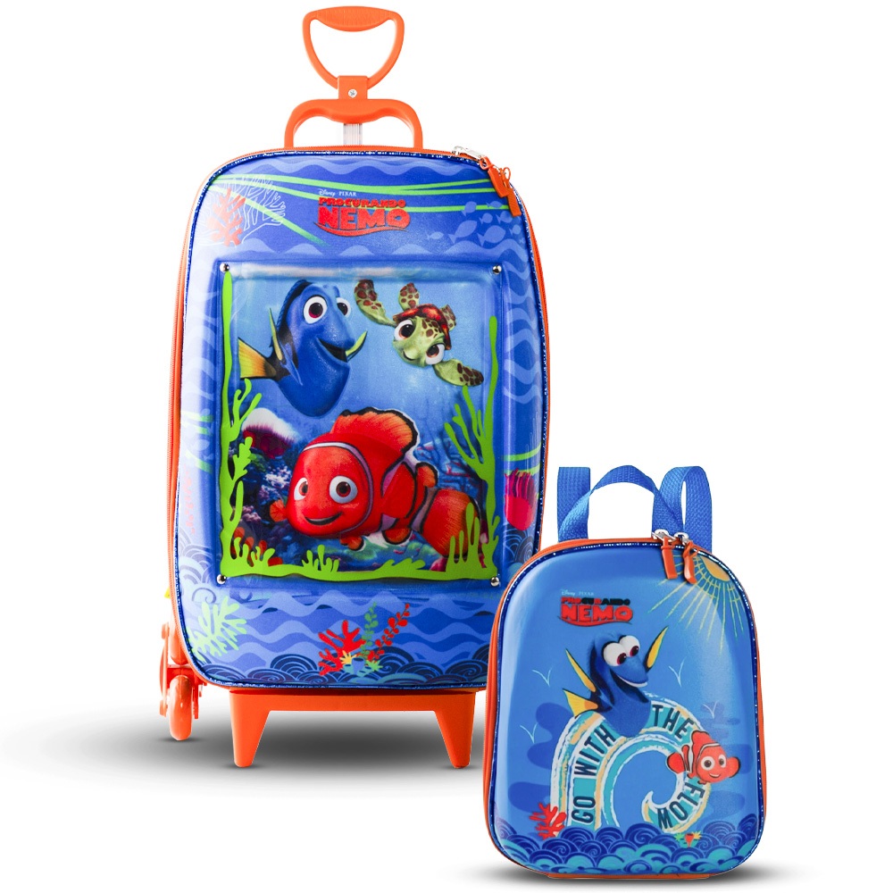 Kit Mala Escolar Rodinhas Procurando Nemo Infantil Mochila P