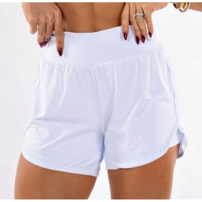 Short Duplo Academia Feminino Fitness Cintura Alta Suplex para Esportes Corrida Caminhada