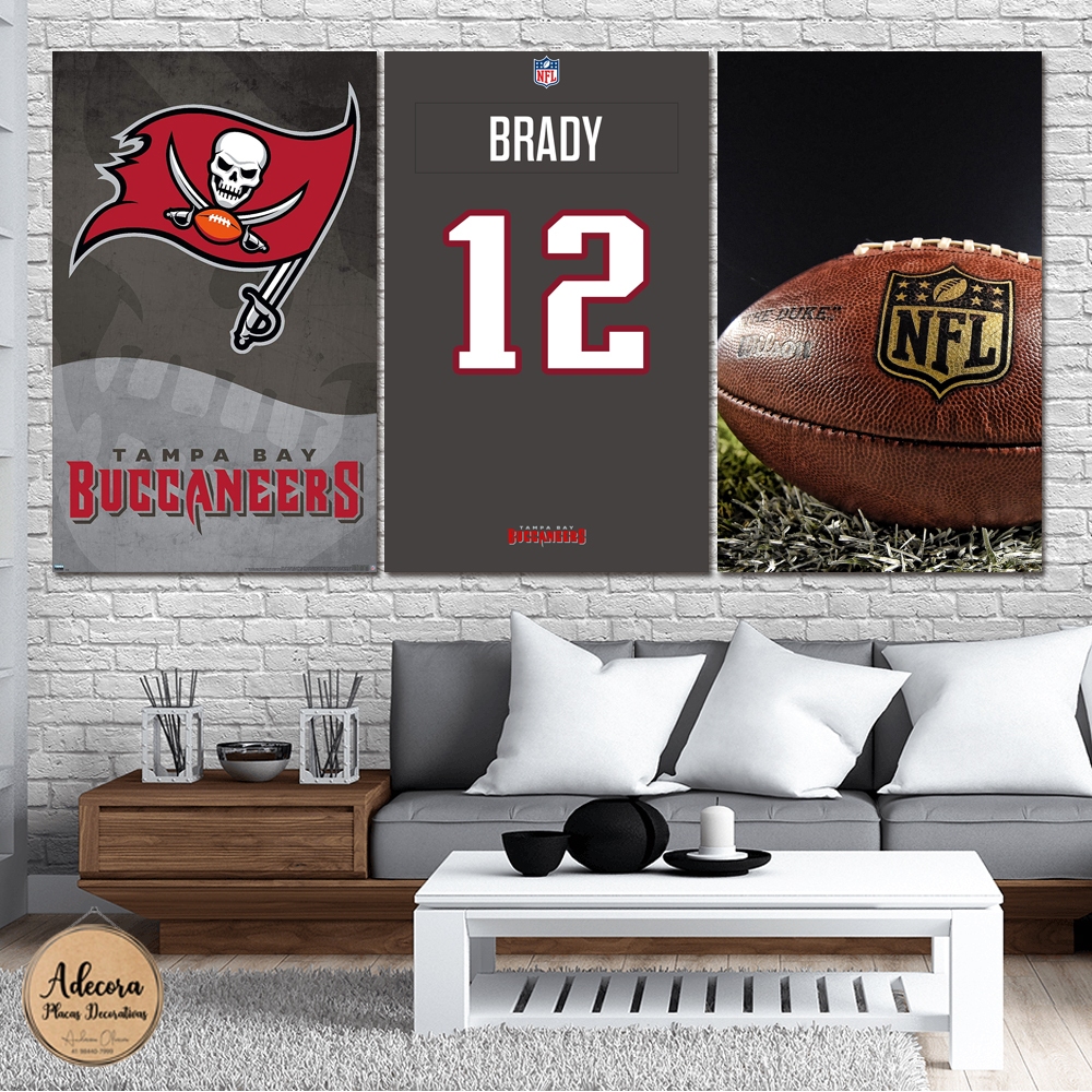 KIT 3 Placas quadros decorativos NFL - Buccaneers - Tom Brady - MDF