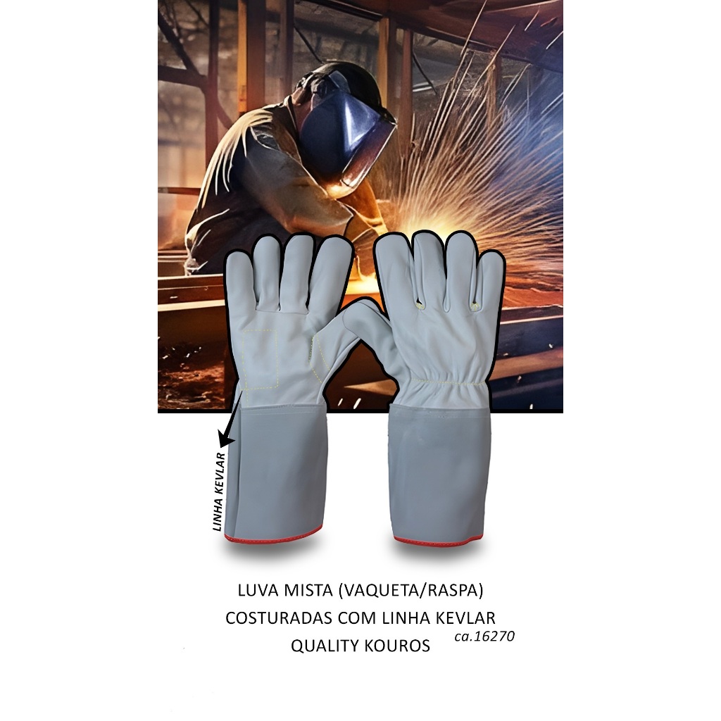 LUVA DE VAQUETA MISTA COM LINHA KEVLAR