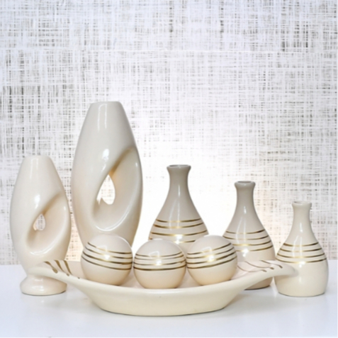 Kit Conjunto 9 Peças Vasos Cerâmica Enfeite Sala Cozinha Completo Decorativas Trio Rack Centro Mesa em Oferta na Shopee