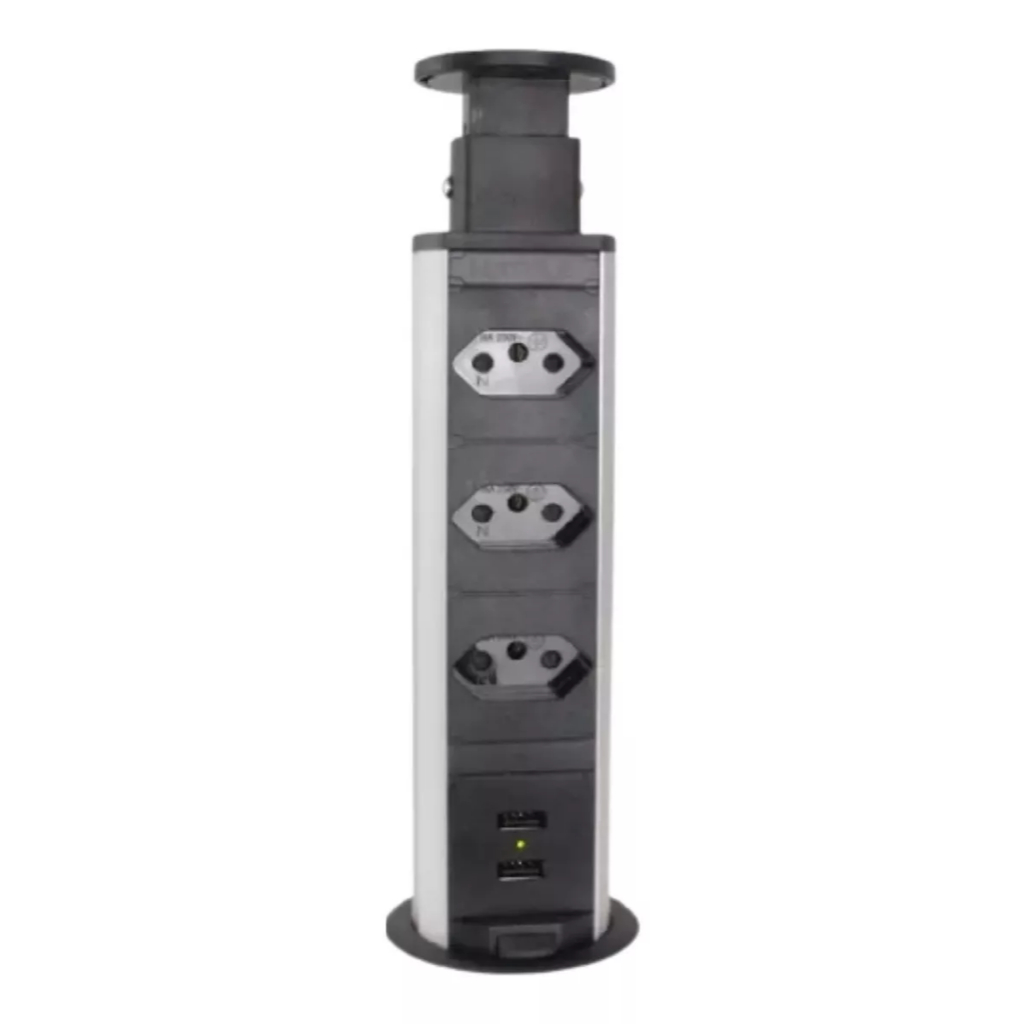 Torre Tomadas Retrátil 10a C/ 2 Usb 5v 2.4 Para Mesa Bancada